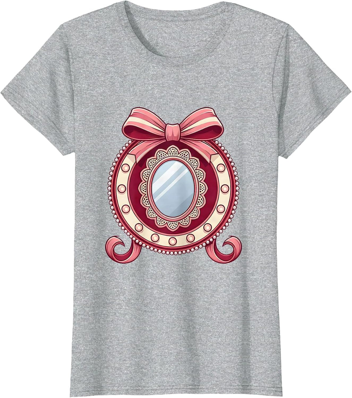 Women's Gigi Vanity Mirror Glowing Lightbulbs Illustration T-Shirt - Heather Grey