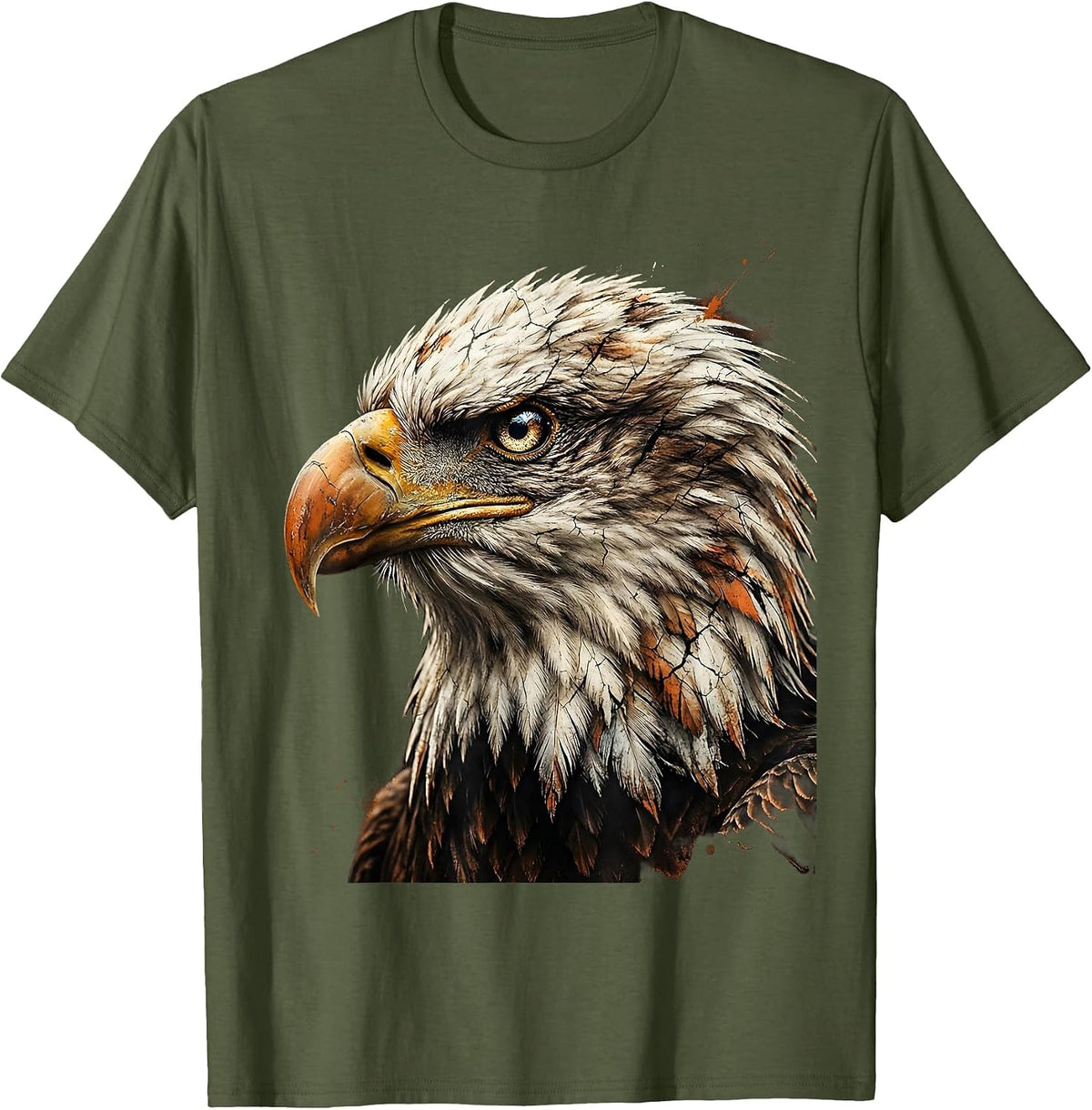 Men's Bald Eagle Head Profile Portrait USA Design T-Shirt - Olive Green