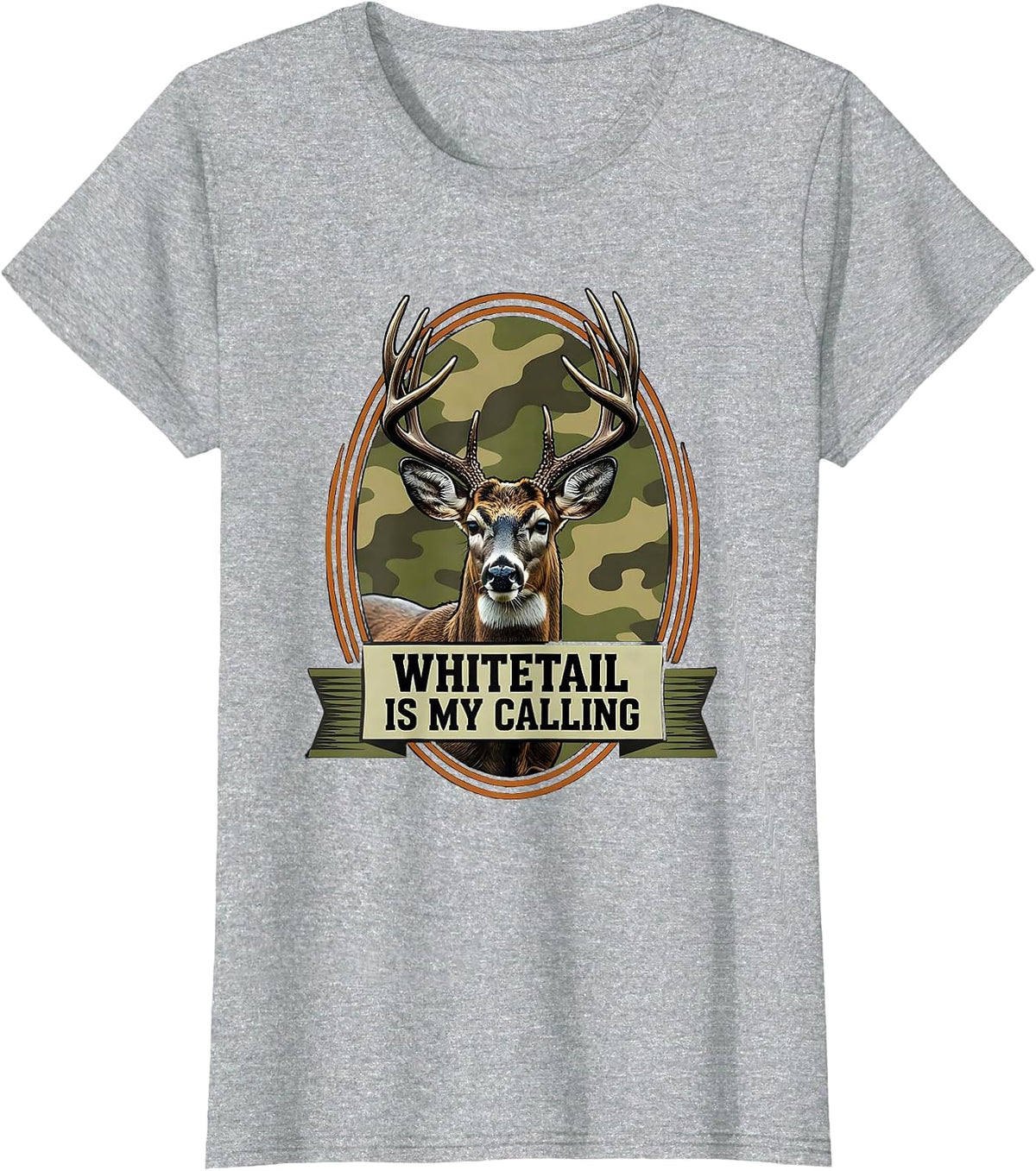 Whitetail Is My Calling Camo Deer Hunting Dad Humor T-Shirt - Heather Grey