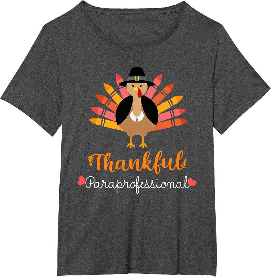 One Thankful Paraprofessional para Thanksgiving Cute Turkey T-Shirt - Dark Heather Grey