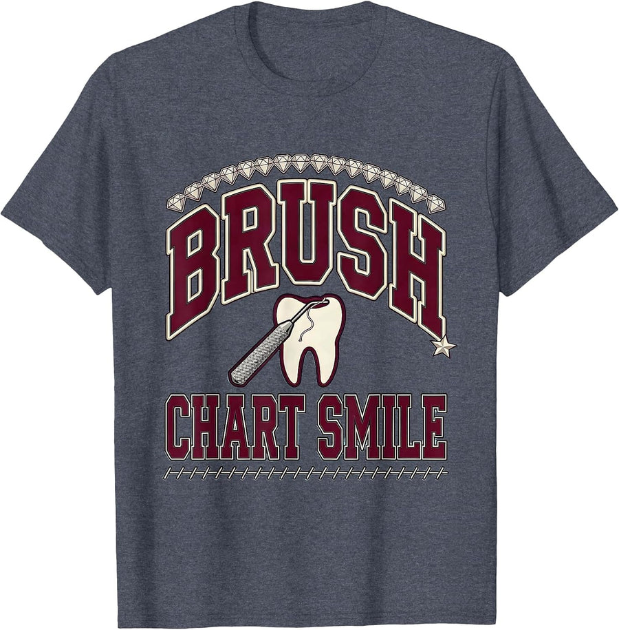 Brush Chart Smile Funny Dental Hygienist Dental Assistant T-Shirt - Heather Blue