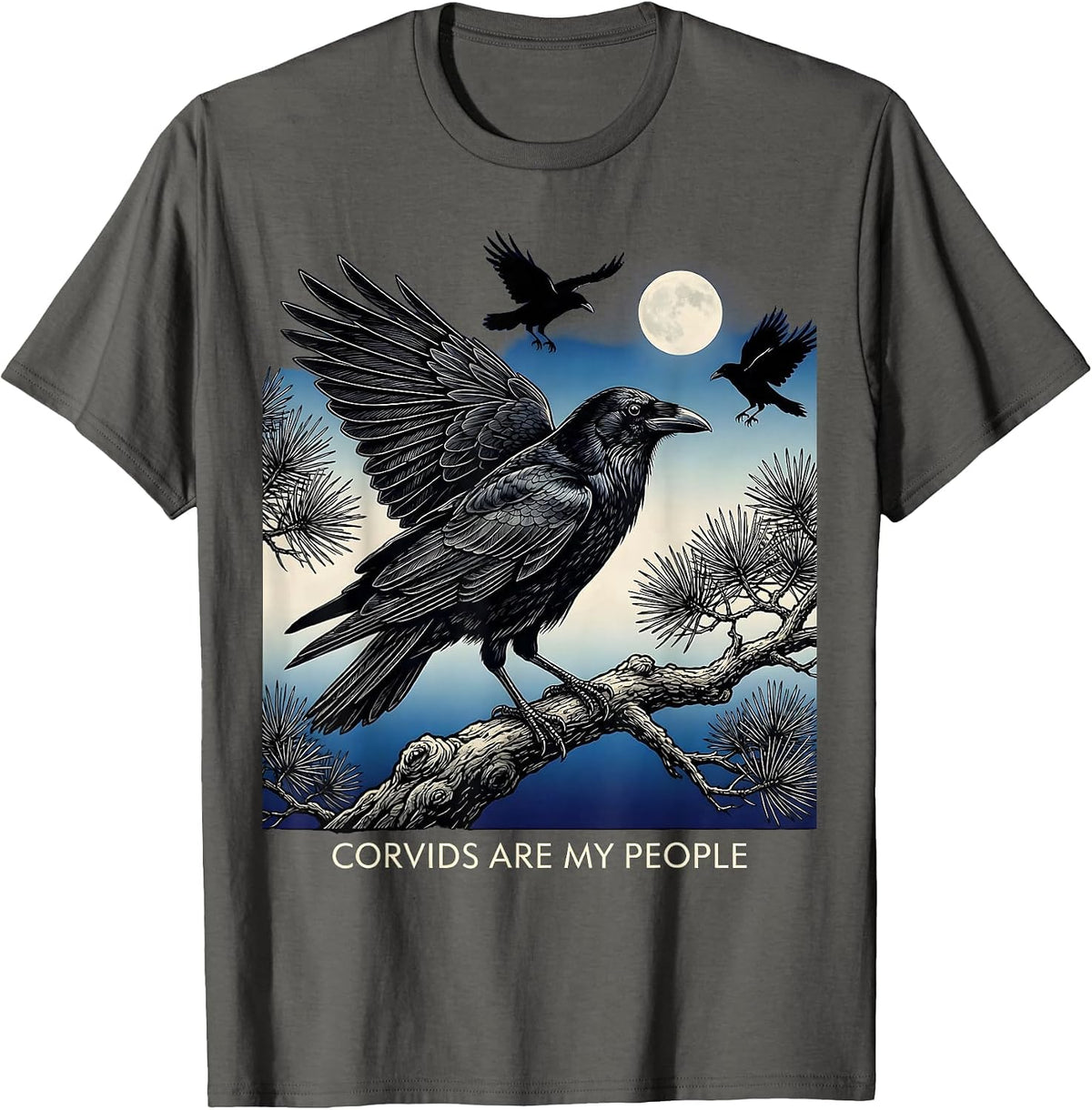 Men's Corvids Are My People Crow Lover Design T-Shirt - Asphalt Grey
