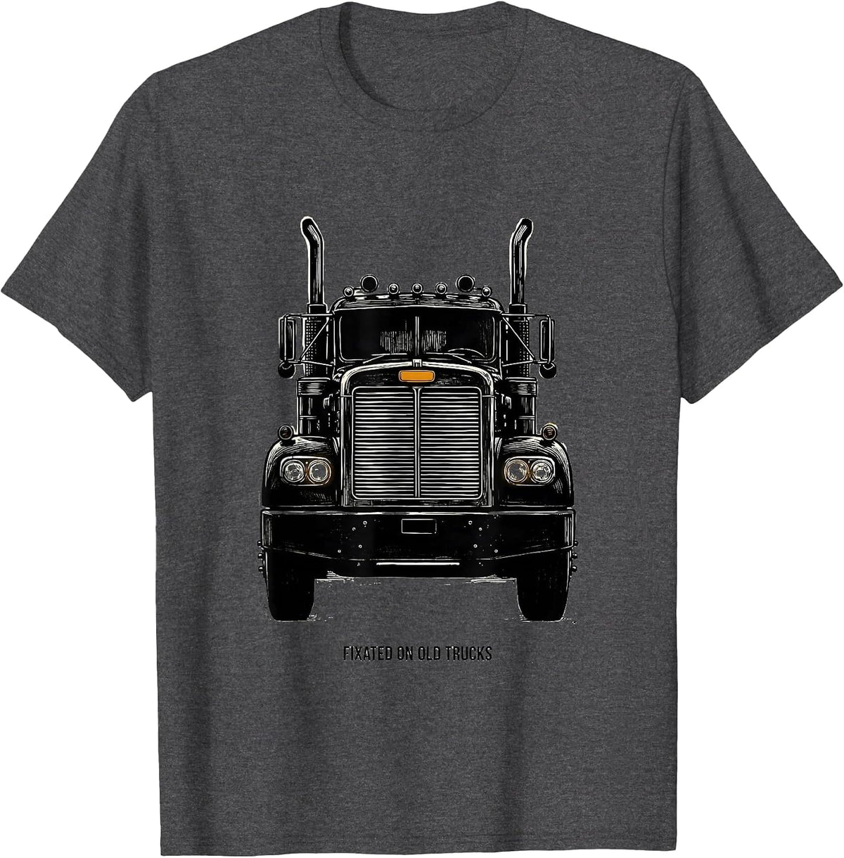 Fixated On Old Trucks Retro Trucker Semi Truck Driver Humor T-Shirt - Dark Heather Grey