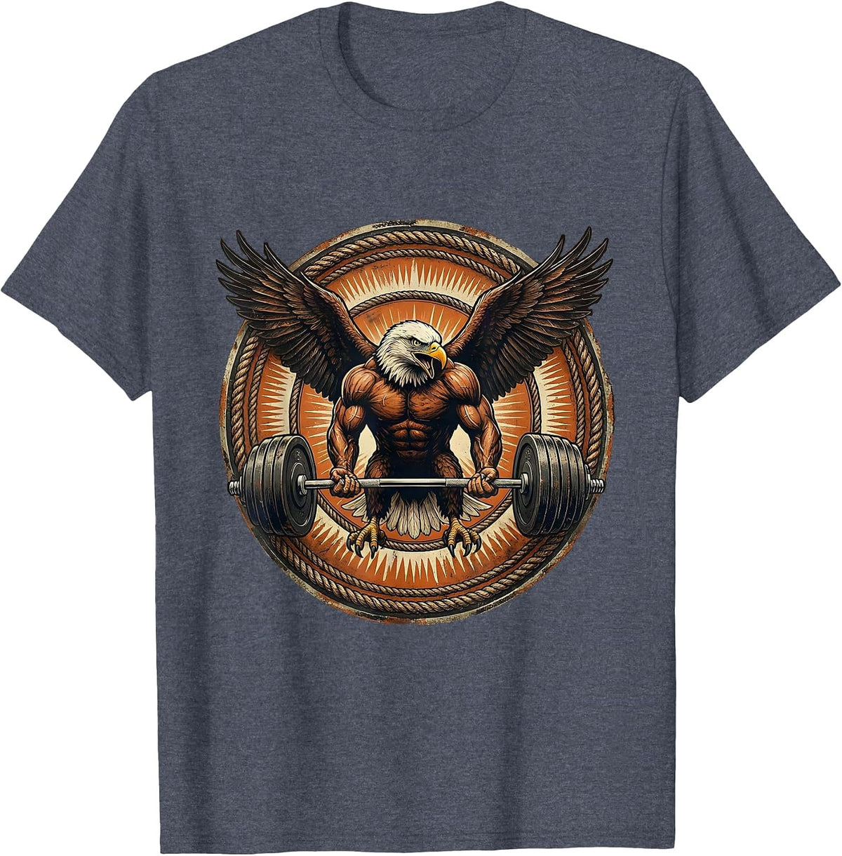 Bald Eagle Deadlifting Fierce Gym Graphic T-Shirt - Heather Blue