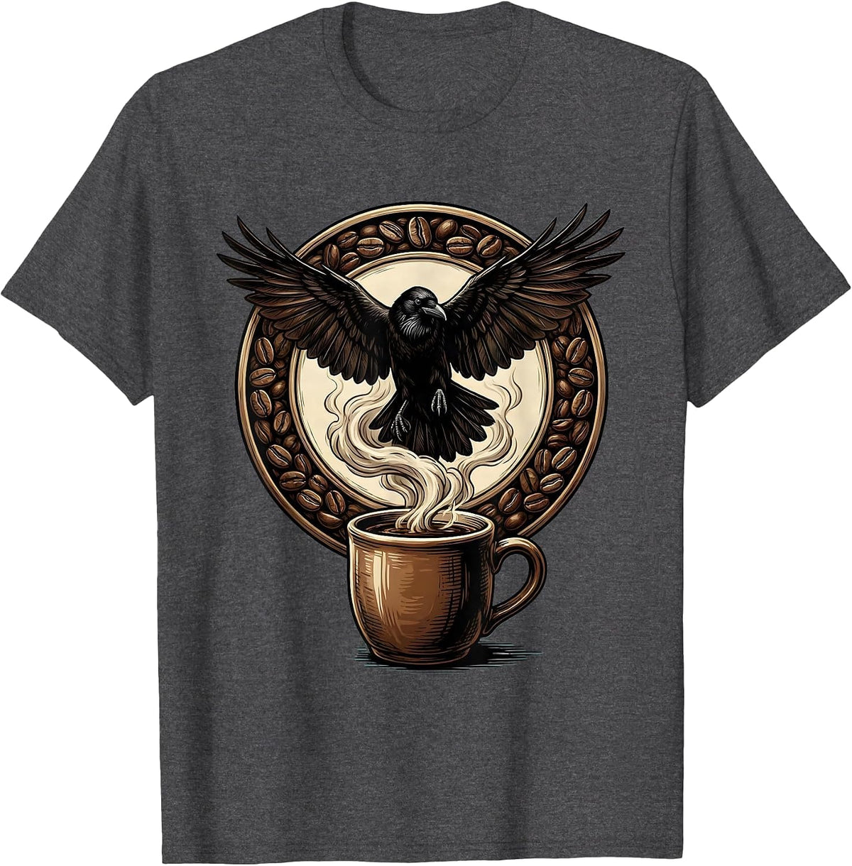 Crow Silhouette Coffee Mug Graphic Tee T-Shirt - Dark Heather Grey