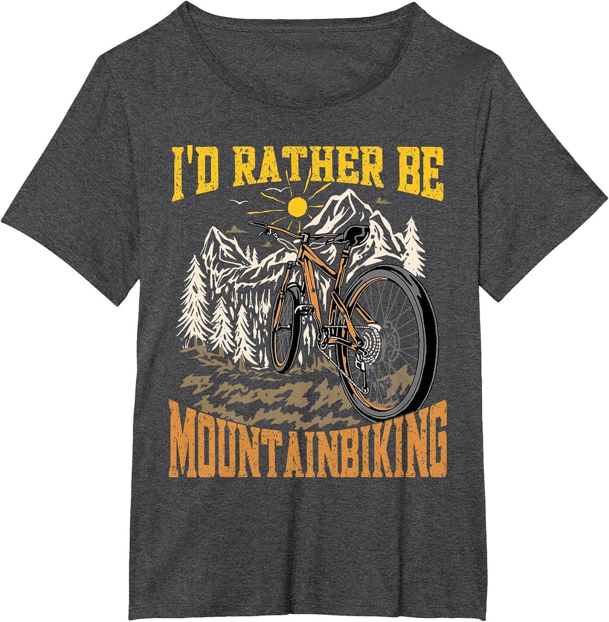 I'd Rather Be Mountain Biking Funny Mountain Bike T-Shirt - Dark Heather Grey