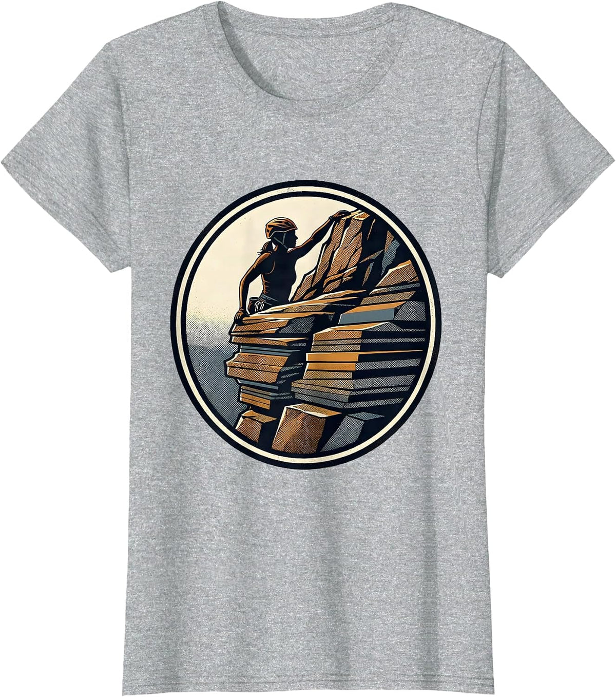 Climber Reaching Over Cliff Edge Outdoor Art T-Shirt - Heather Grey