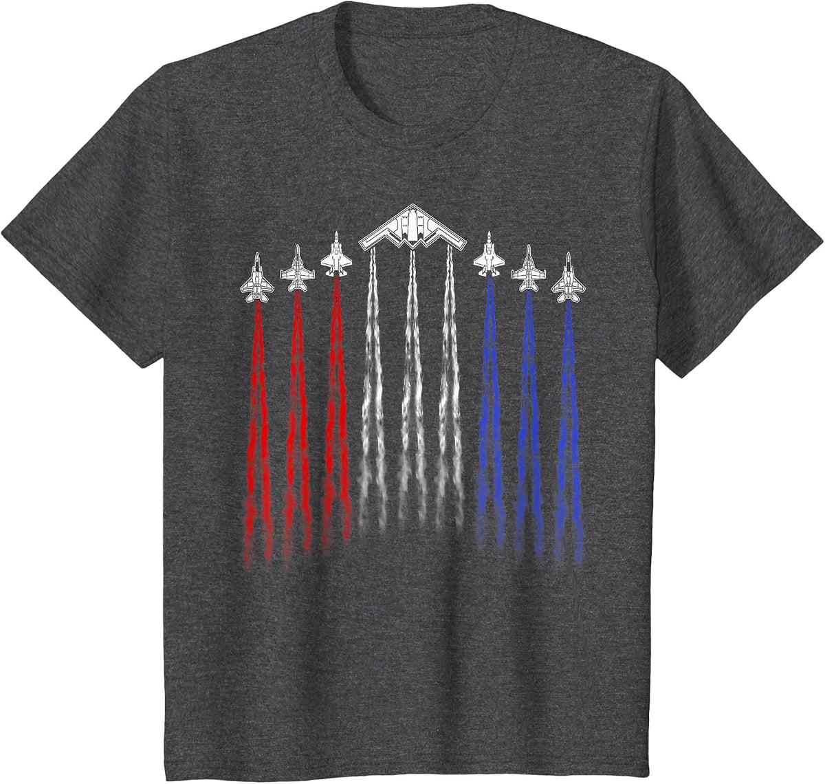 4th of July Fighter Jet Airplane Red White Blue Patriotic T-Shirt - Dark Heather Grey
