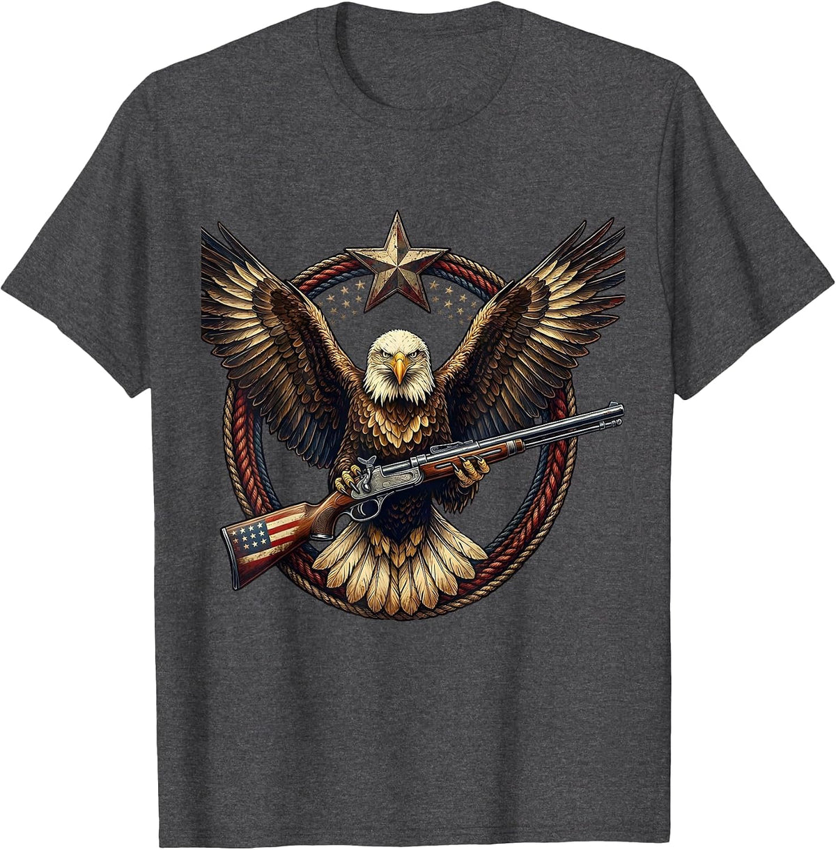 Bald Eagle Perched on Rifle 2nd Amendment T-Shirt - Dark Heather Grey