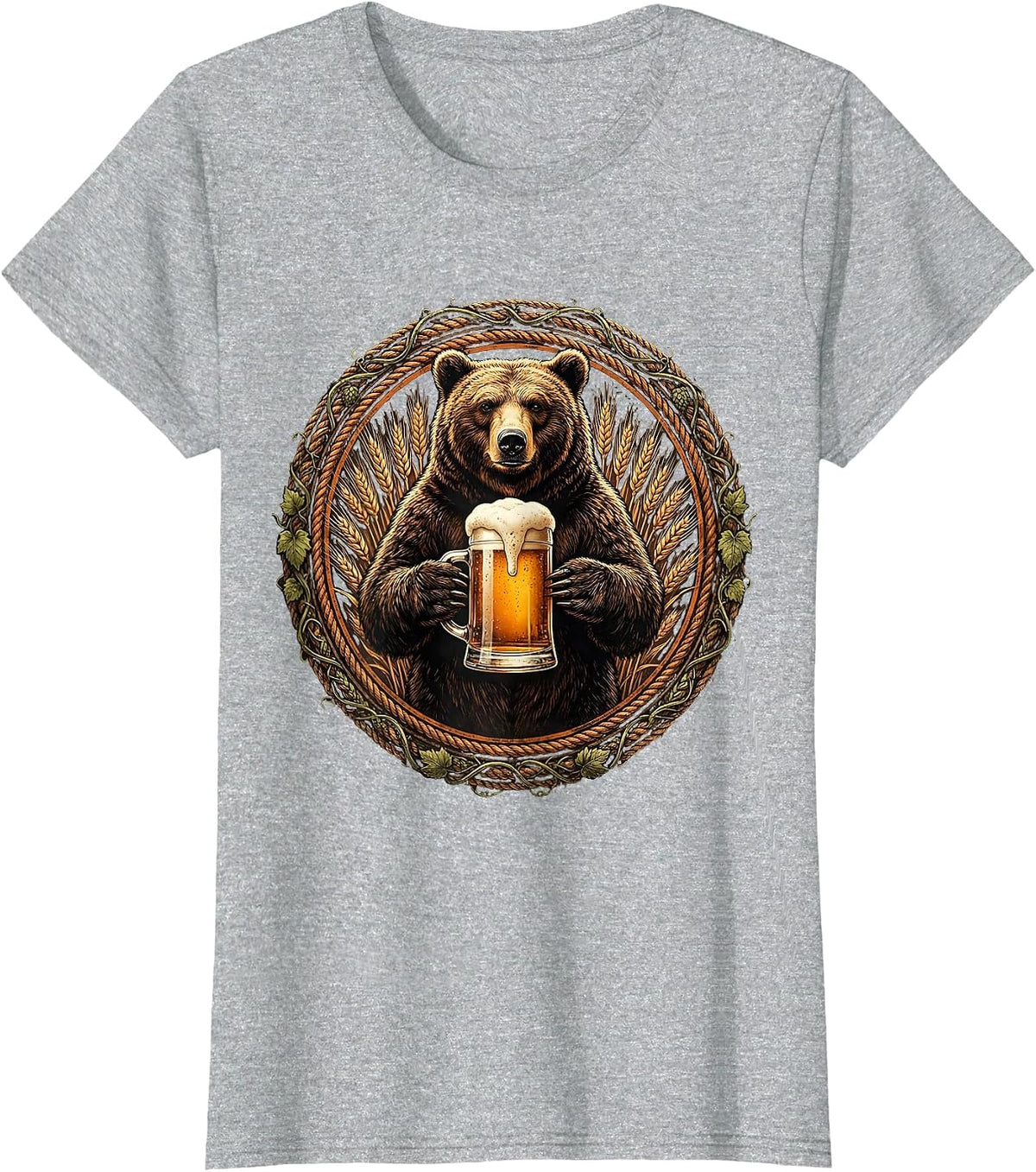 Women's Bear Holding Oversized Beer Stein Graphic T-Shirt - Heather Grey