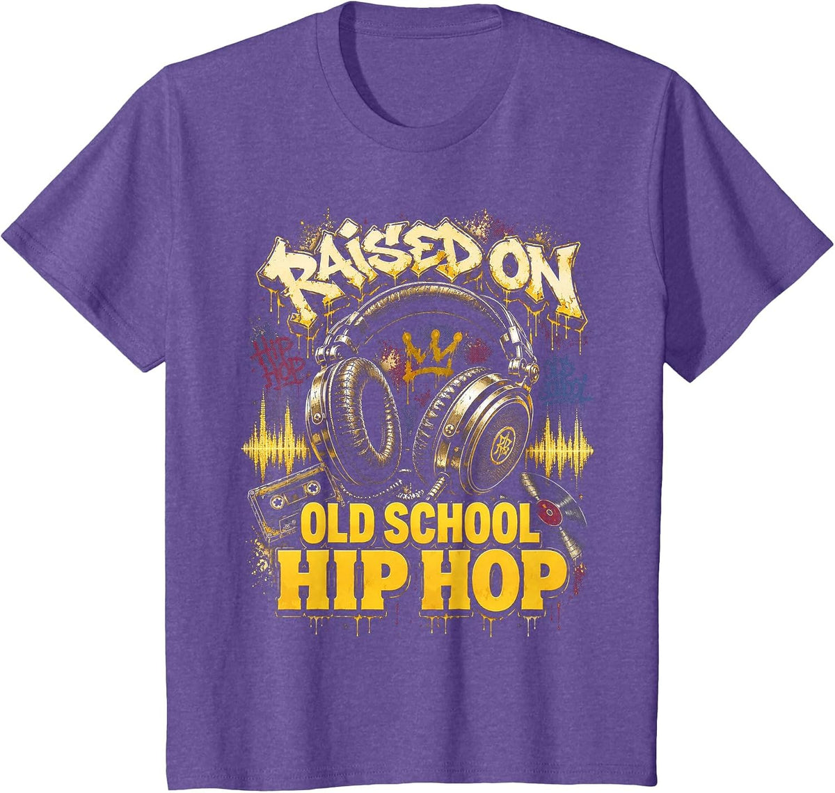 Raised On Old School Hip Hop Cassette Graffiti Rap T-Shirt, Youth, Purple Heather, Medium - As Pictured