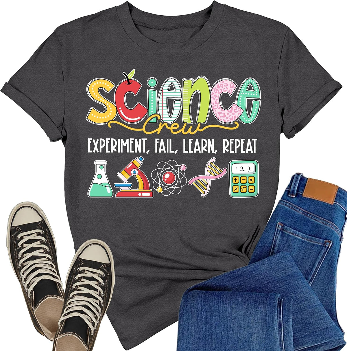 Science Teacher Shirts for Women Science Crew T-Shirt Scientist Top - Grey