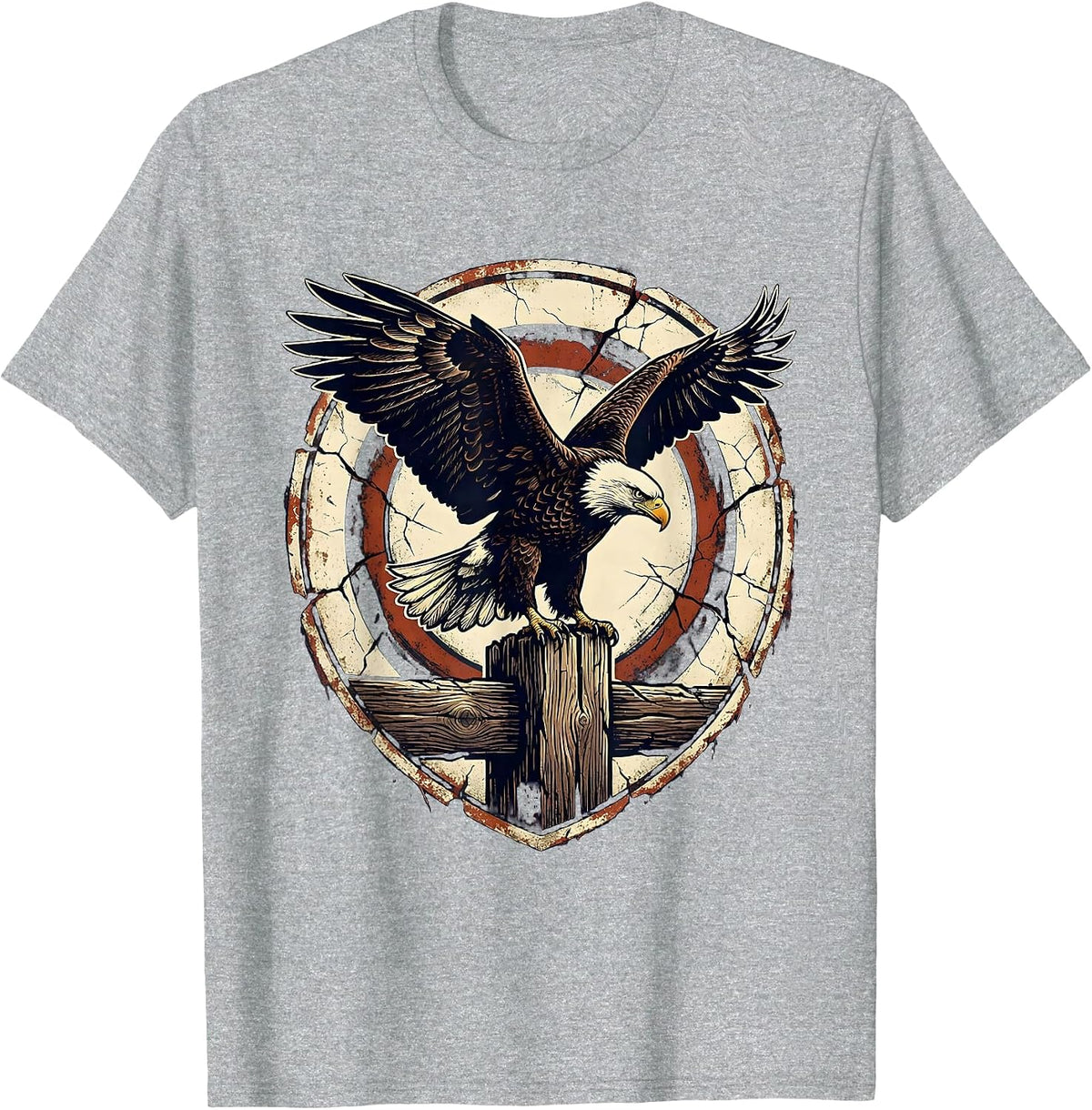 Men's Bald Eagle Patriotic Perched on Fence Post T-Shirt - Heather Grey