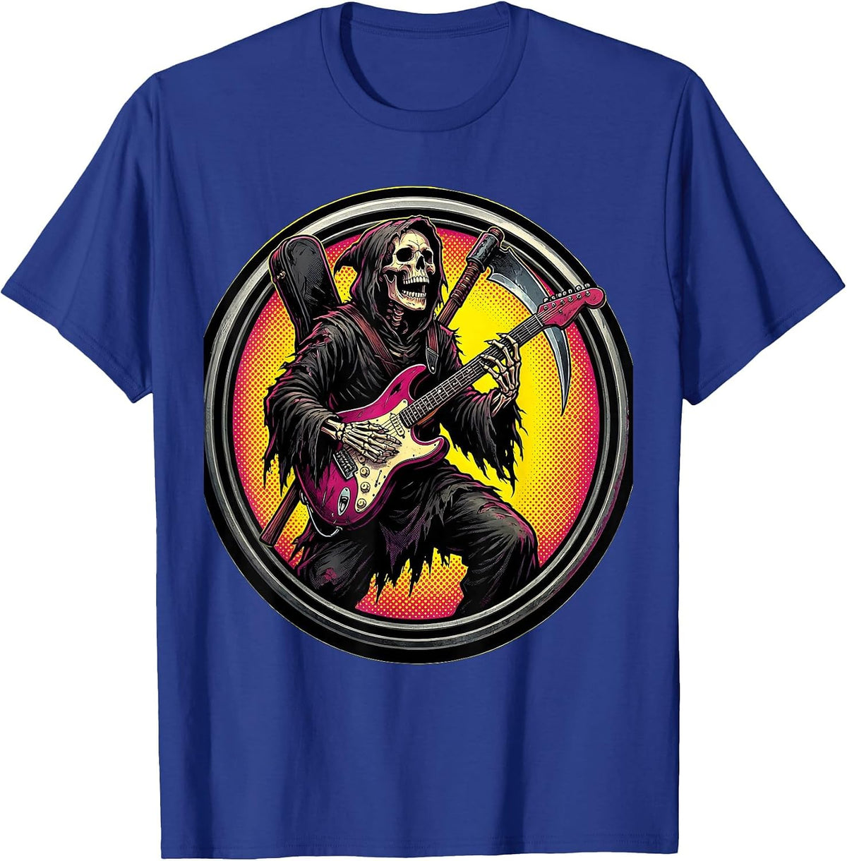 Grim Reaper Air Guitar Rock Death Metal Design T-Shirt - Royal Blue