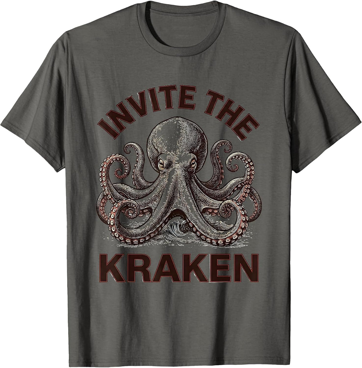 Invite The Kraken Crosshatch Octopus Sea Monster Lover Gift T-Shirt - Asphalt Grey