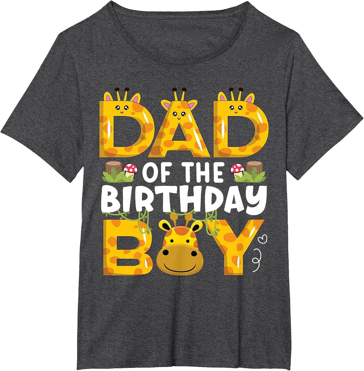 Dad 1st Birthday Boy Giraffe Theme Party Zoo Safari Jungle T-Shirt - Dark Heather Grey