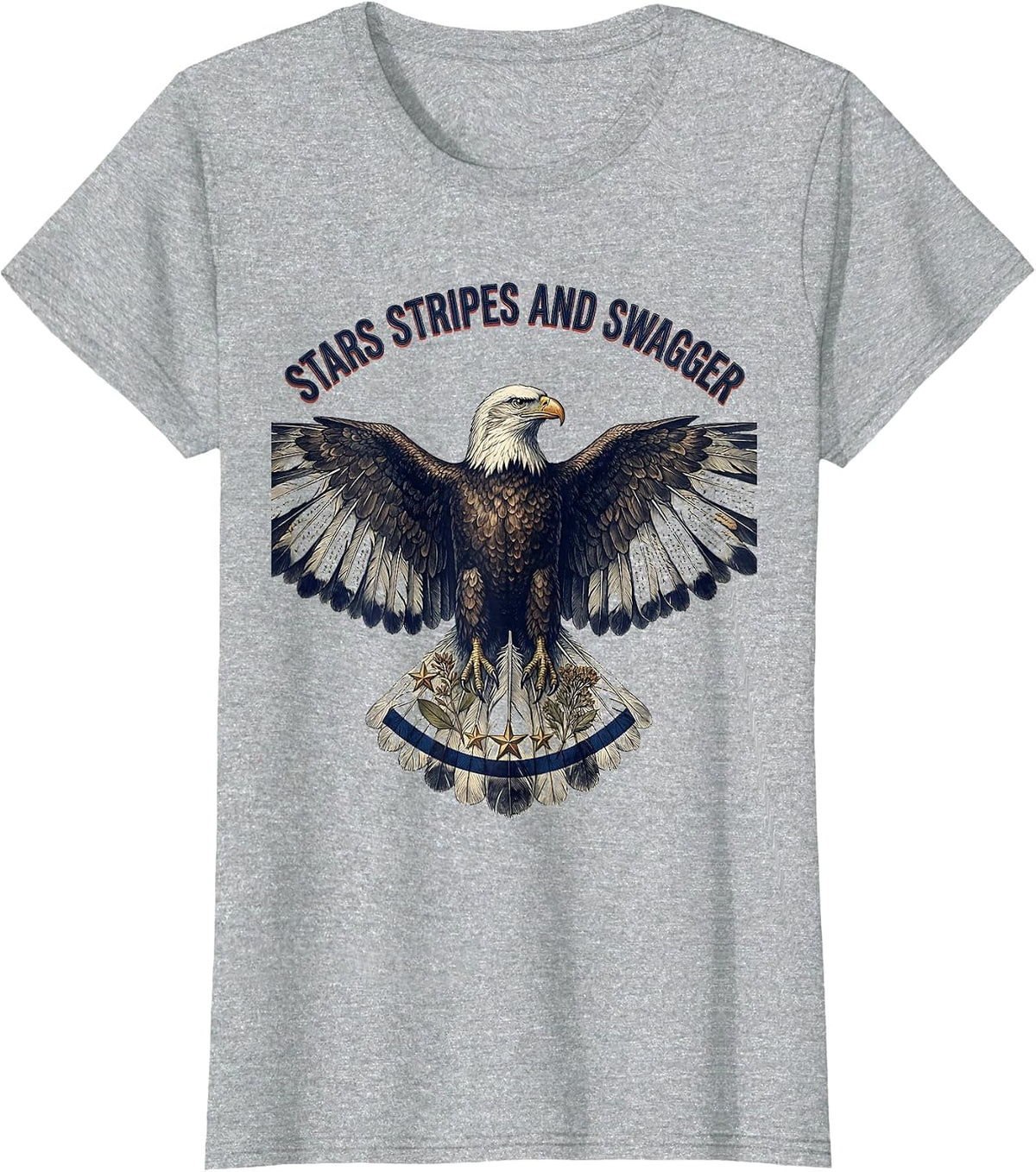 Stars Stripes and Swagger American Flag Design T-Shirt - Heather Grey