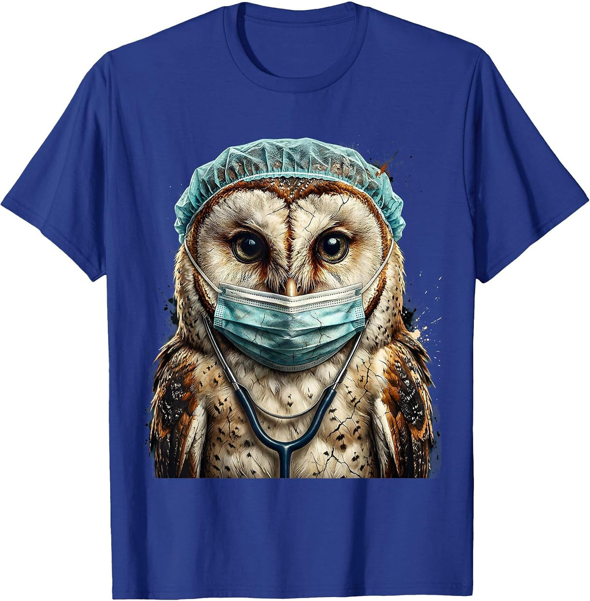 Men's Nurse Owl Surgical Mask and Cap Illustration T-Shirt - Royal Blue