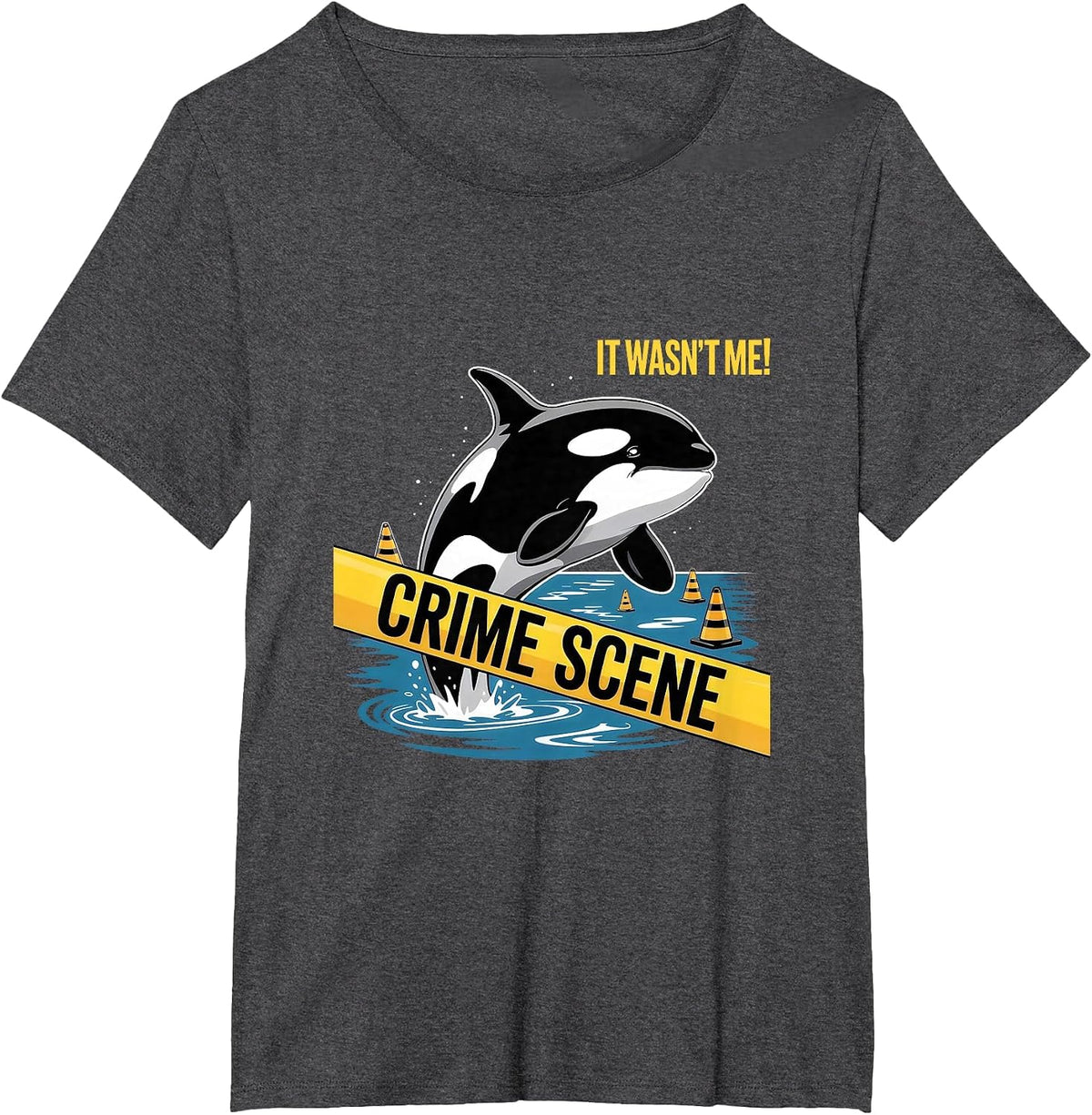 Orca Killer Whale Crime Scene Ocean T-Shirt - Dark Heather Grey