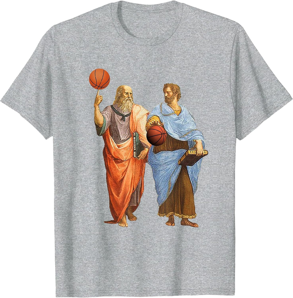 Aristotle and Plato with Basketballs - Philosophy Match T-Shirt - Heather Grey