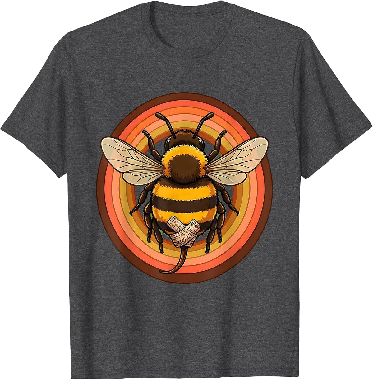 School Nurse Bee with Bandage Graphic Tee T-Shirt - Dark Heather Grey
