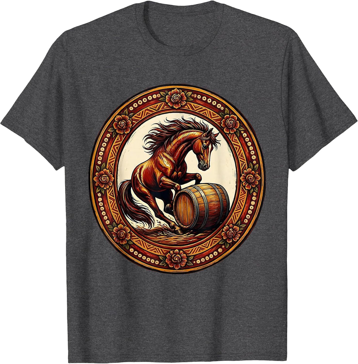 Barrel Racer Horse Leaning Into Turn Rodeo T-Shirt - Dark Heather Grey