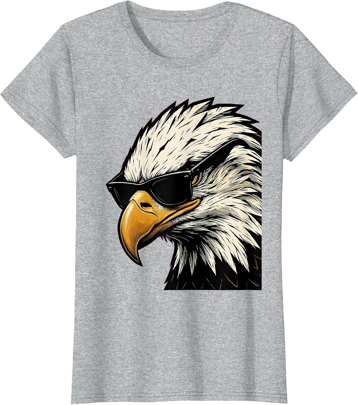 Women's Bald Eagle Sunglasses Linocut Eagle Fan Novelty T-Shirt - Heather Grey