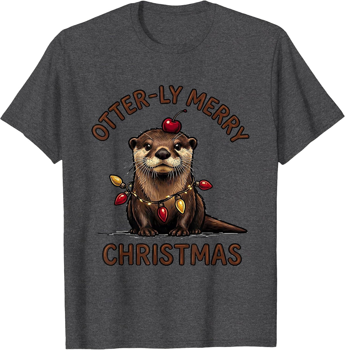 Otter-ly Merry Christmas Funny Animal Lights Lover Christmas T-Shirt - Dark Heather Grey