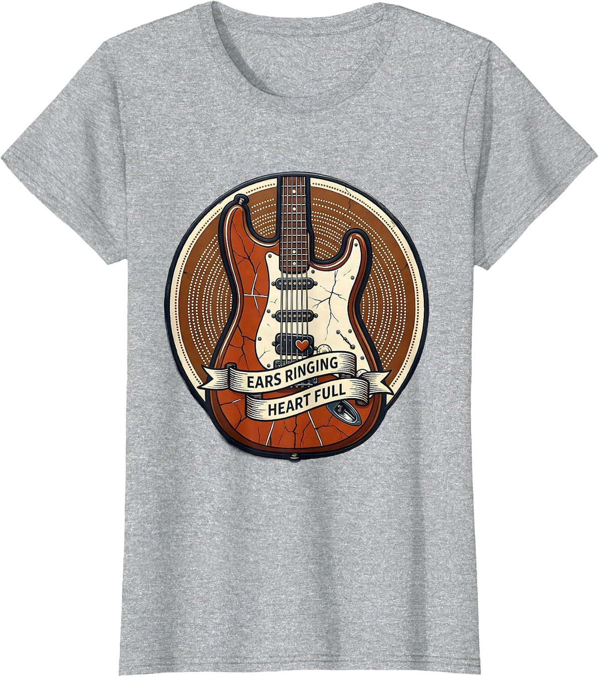 Women's Ears Ringing Heart Full Concert Music Design T-Shirt - Heather Grey
