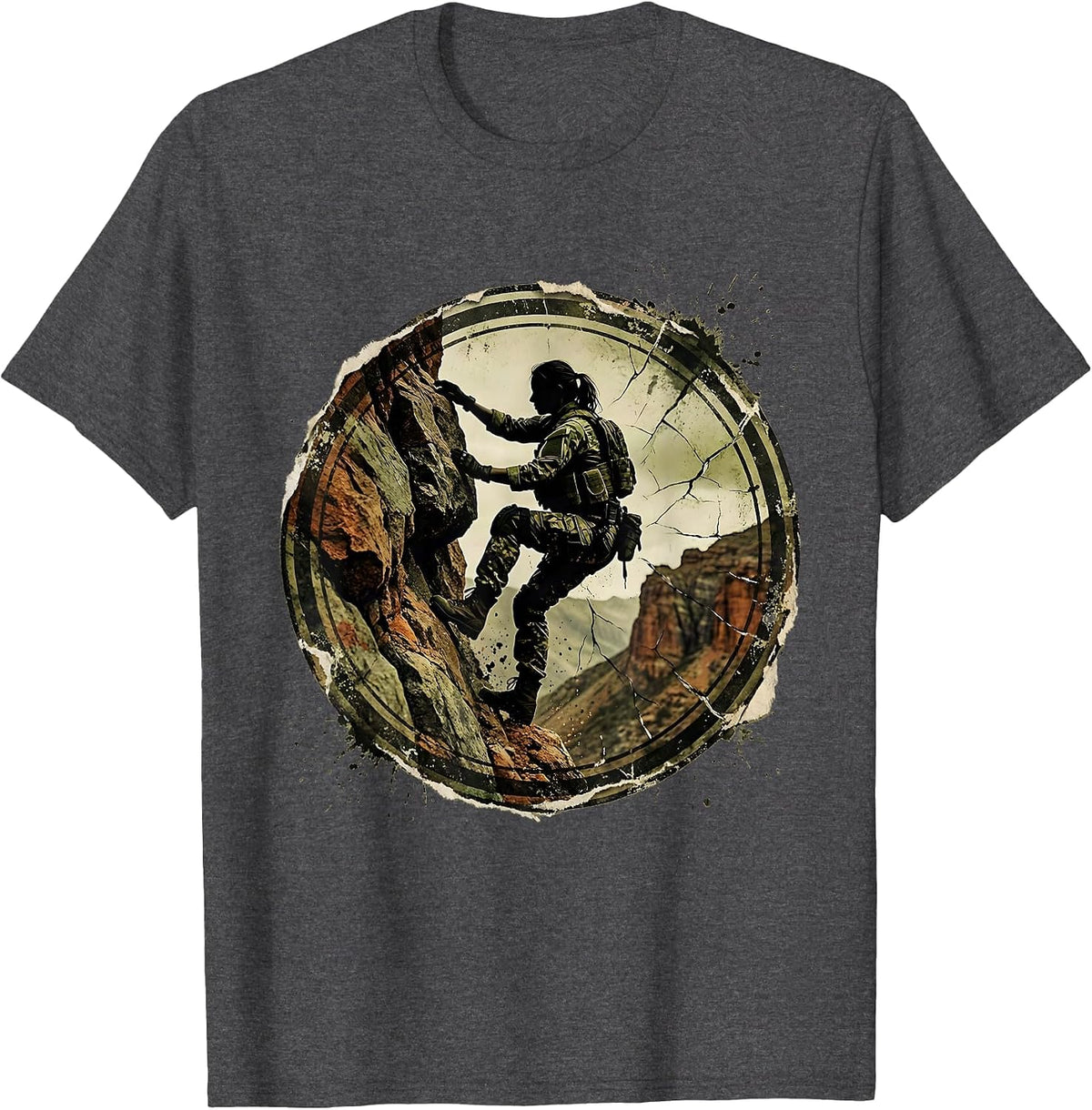 Camo Cliff Climber Adventurer Graphic Design T-Shirt - Dark Heather Grey