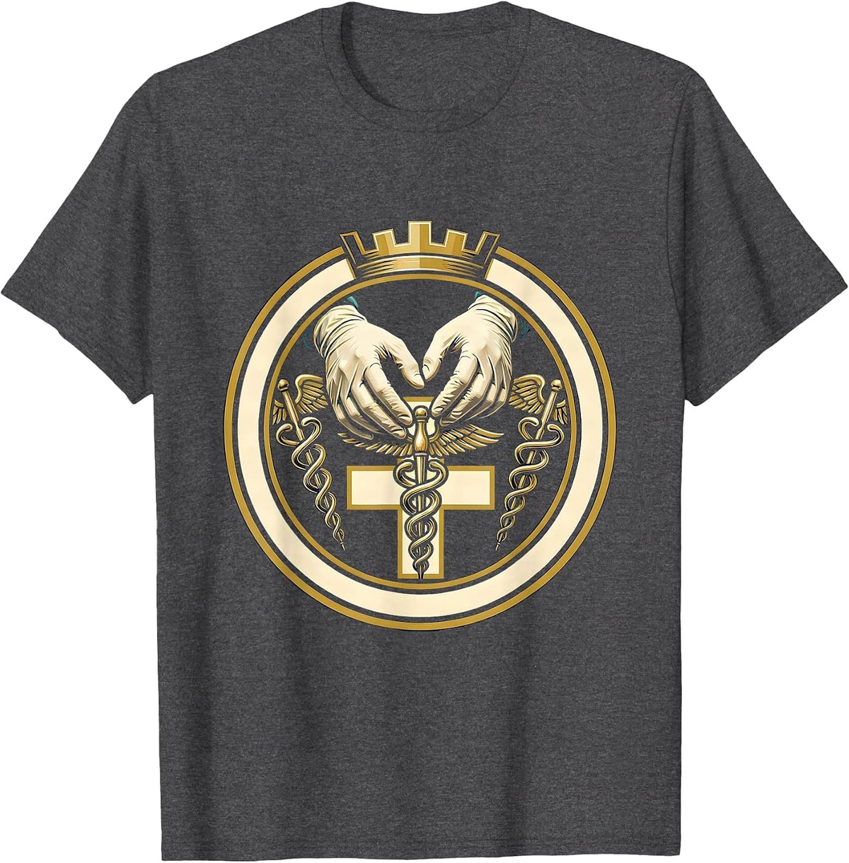 Surgeon Hands Operation Spotlight Emergency Design T-Shirt - Dark Heather Grey