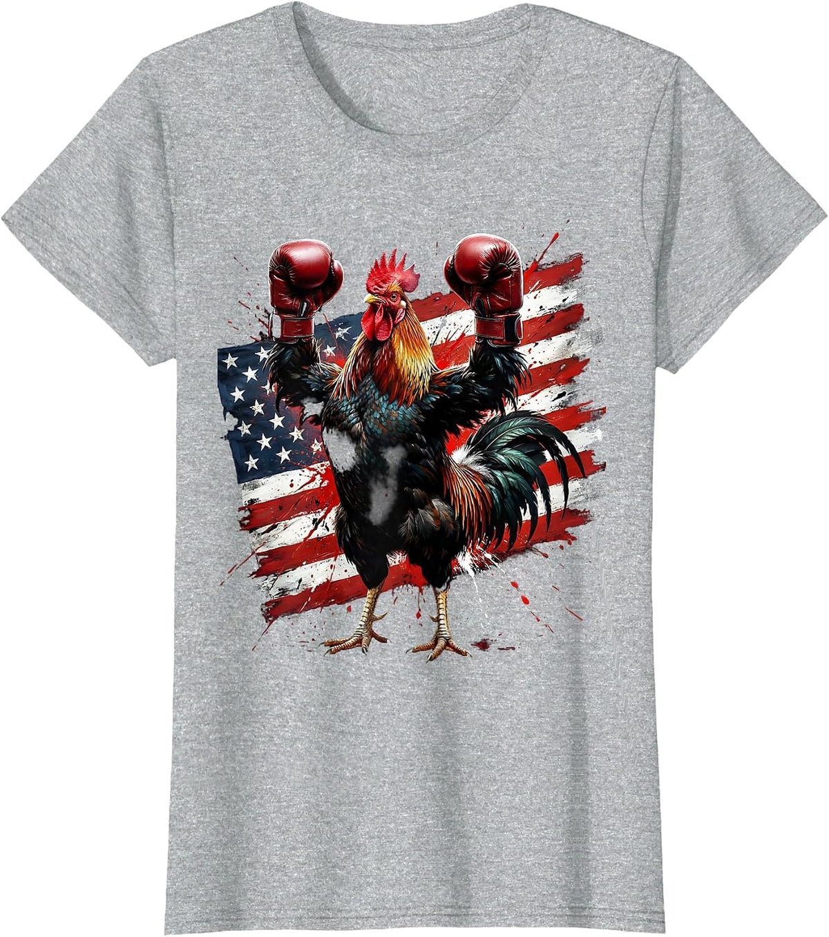 Rooster Boxing Gloves Fighter Graphic T-Shirt - Heather Grey