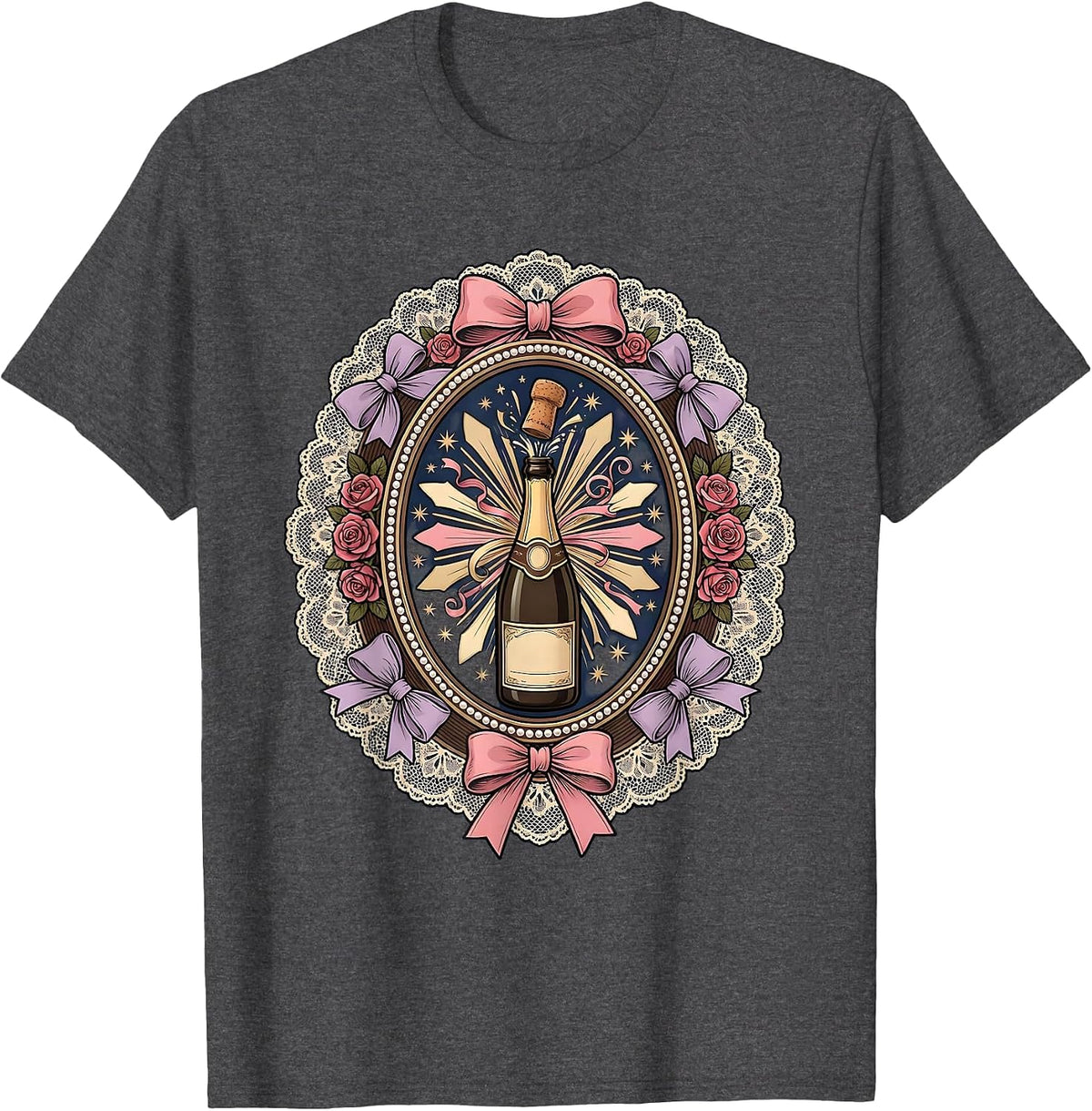 Men's Birthday Champagne Bottle Popping Fireworks Design T-Shirt - Dark Heather Grey
