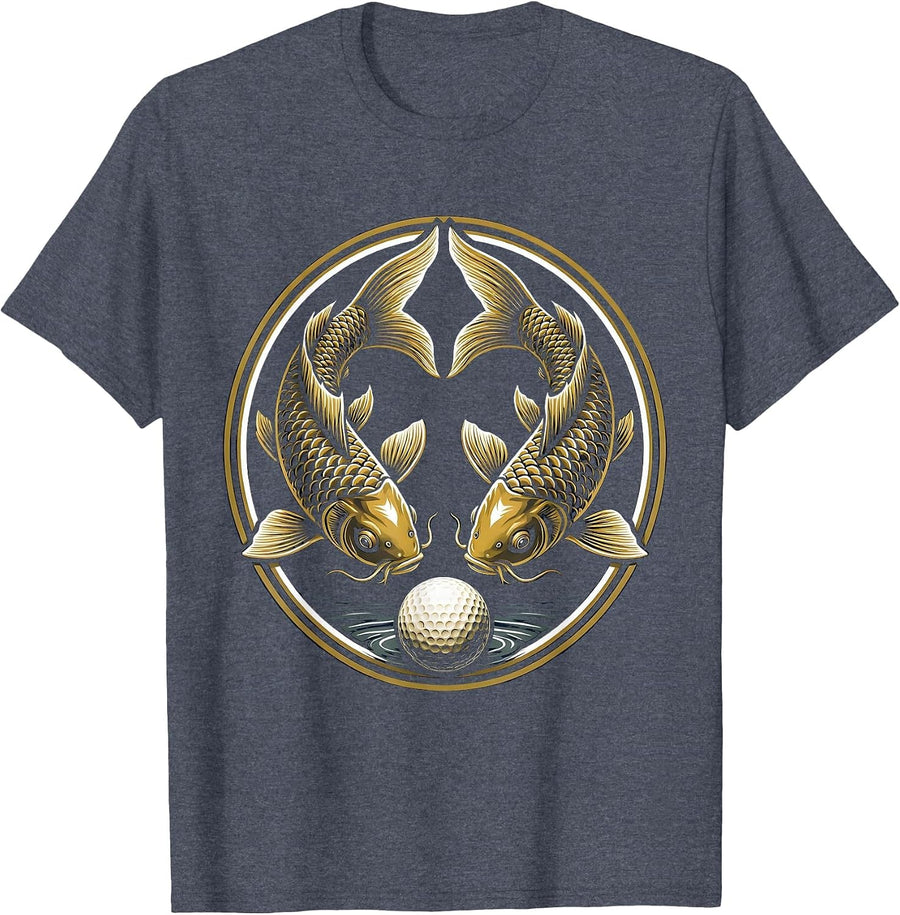 Koi Fish Sunken Golf Ball Underwater Art T-Shirt - Heather Blue