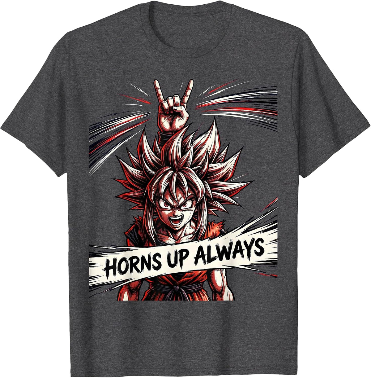 Horns Up Always Heavy Metal Graphic Design T-Shirt - Dark Heather Grey