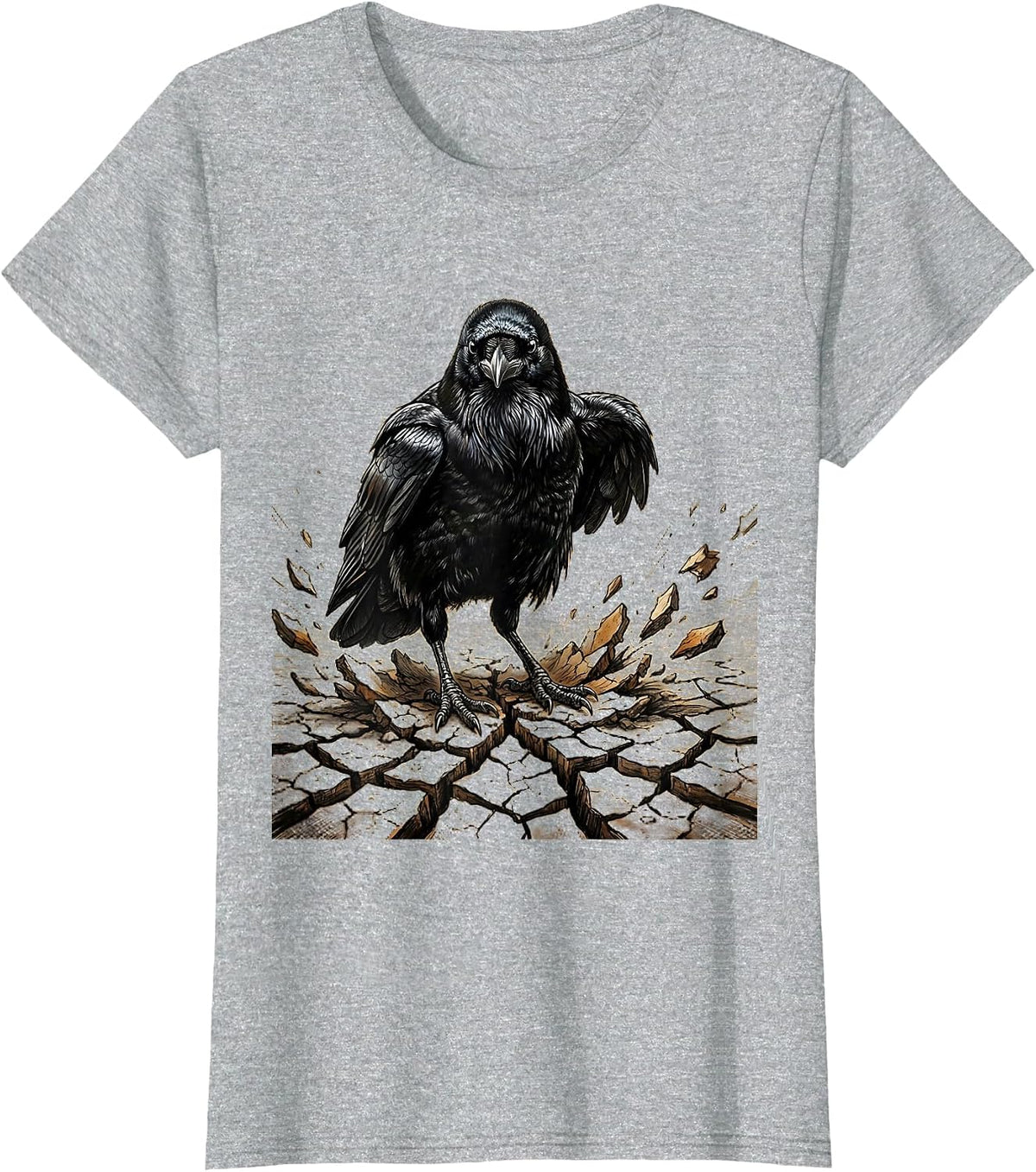 Women's Crow Standing Over Cracked Ground Graphic T-Shirt - Heather Grey