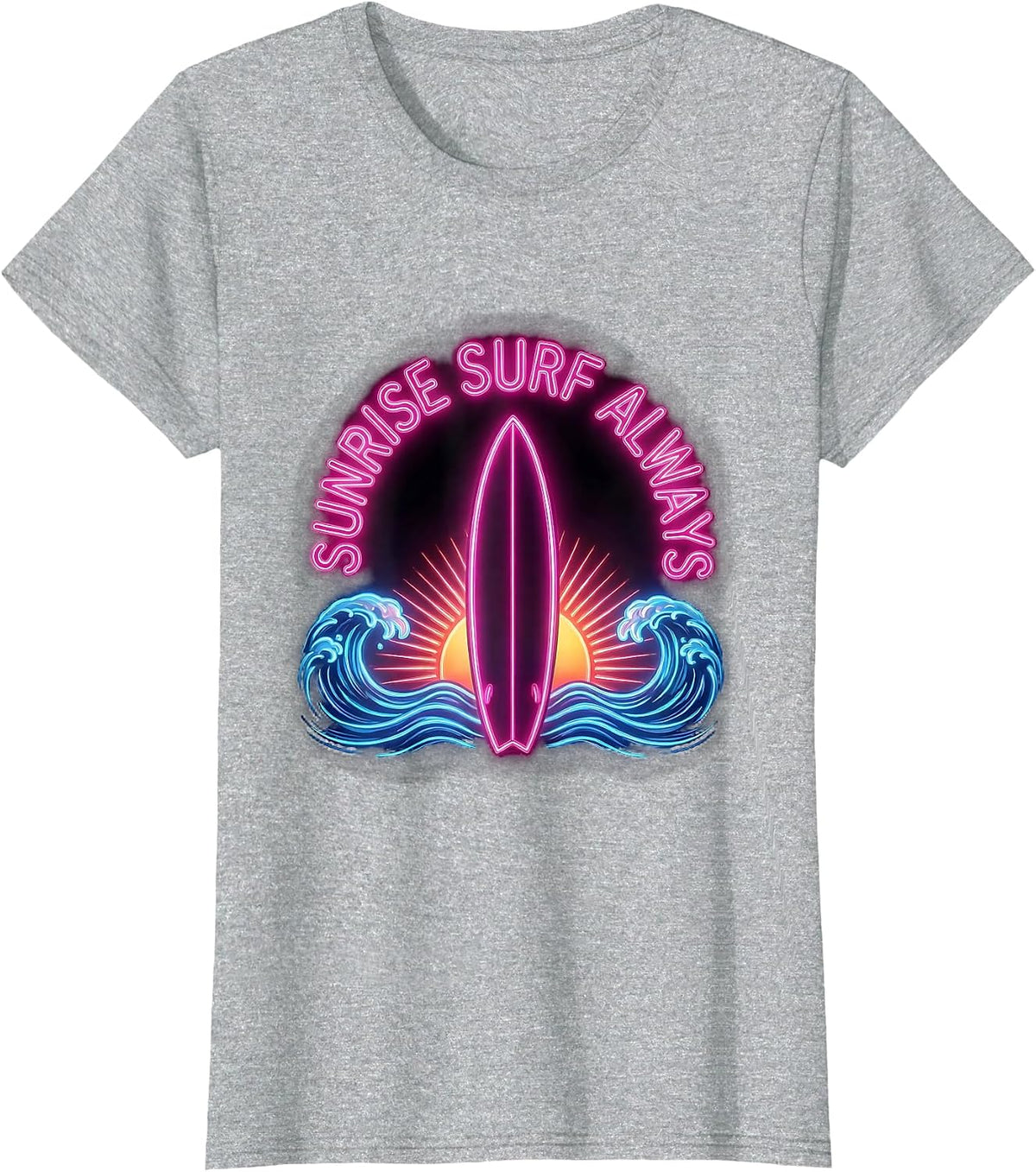 Sunrise Surf Always Wave Rider Design T-Shirt - Heather Grey