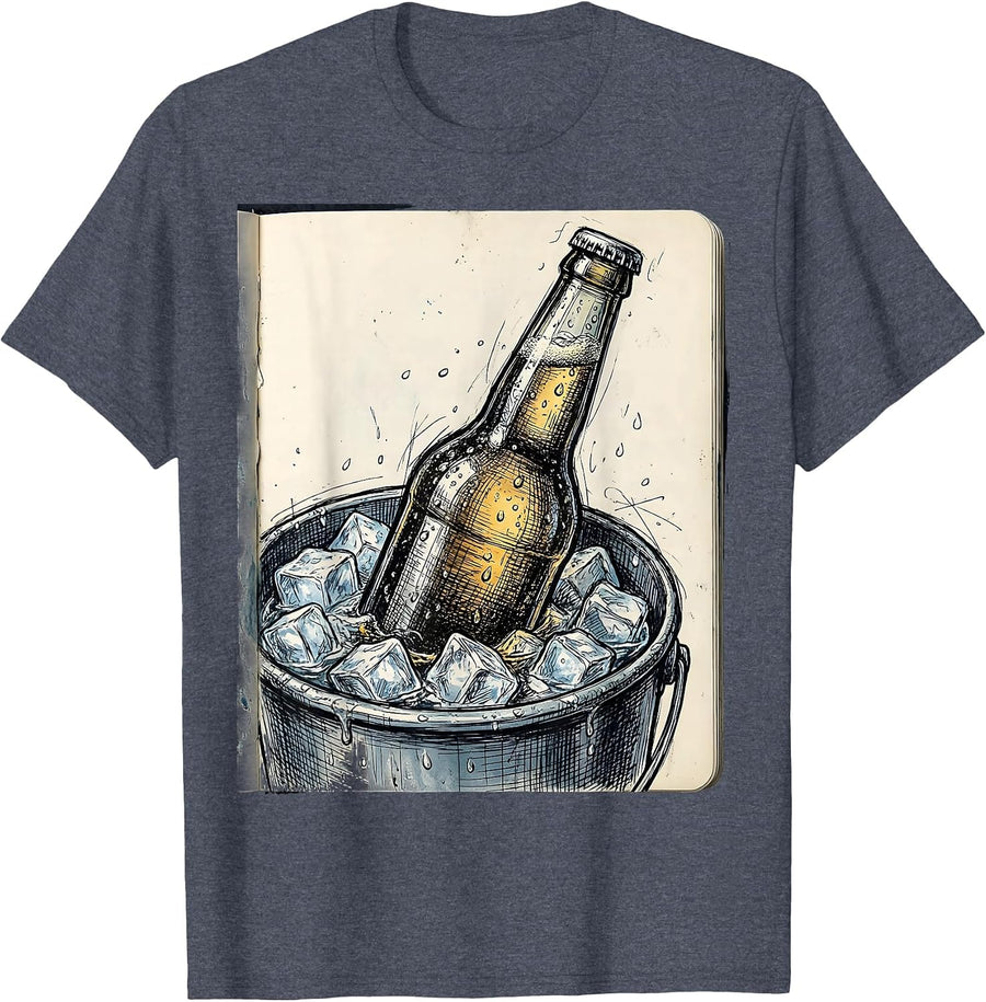 Icy Cold Beer Bottle Submerged in Water Graphic T-Shirt - Heather Blue