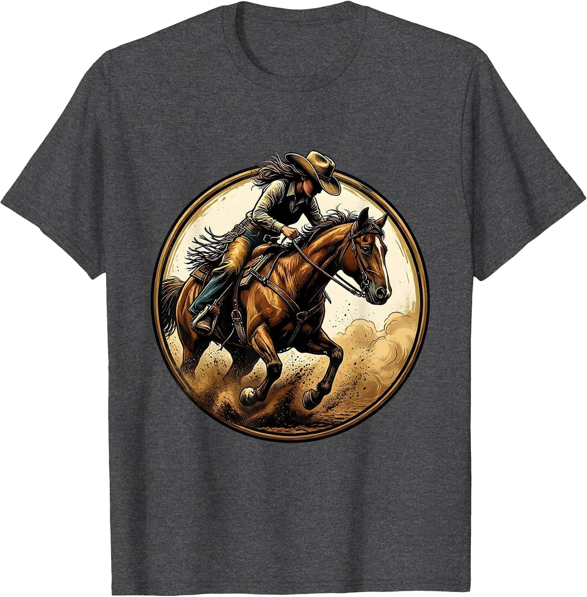 Barrel Racer Leaning Into Turn Rodeo Design T-Shirt - Dark Heather Grey