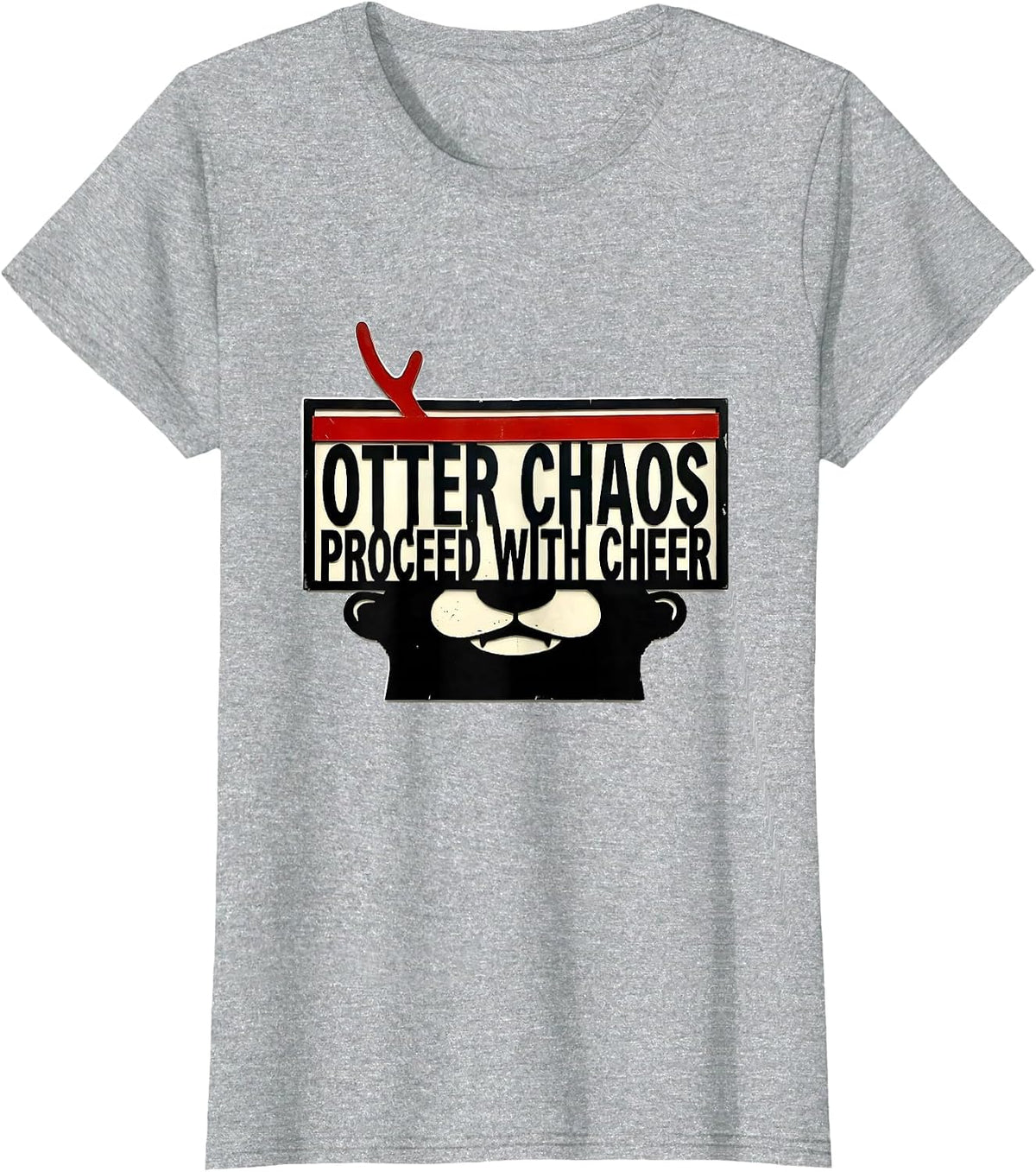 Otter Chaos Proceed With Cheer Funny Otter Lover Christmas T-Shirt - Heather Grey