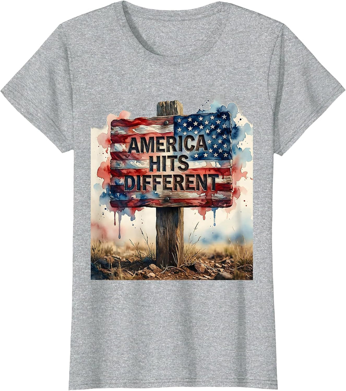 America Hits Different Patriotic USA Design T-Shirt - Heather Grey