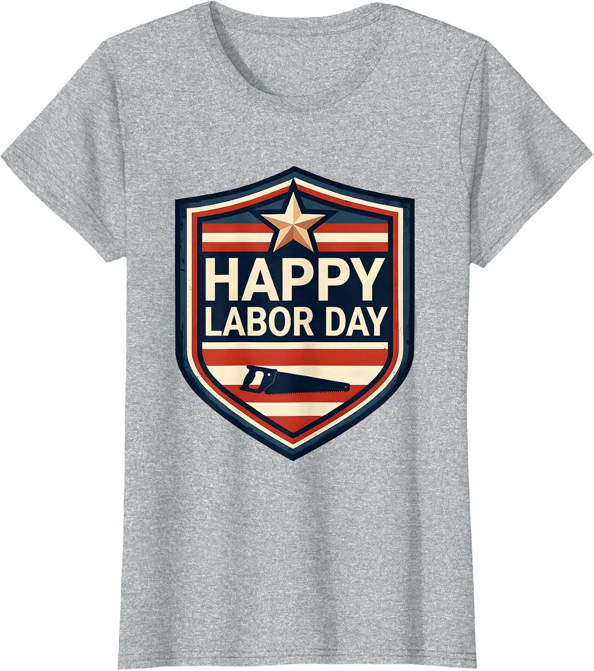 Happy Labor Day Patriotic Shield Badge American Pride Labor T-Shirt - Heather Grey