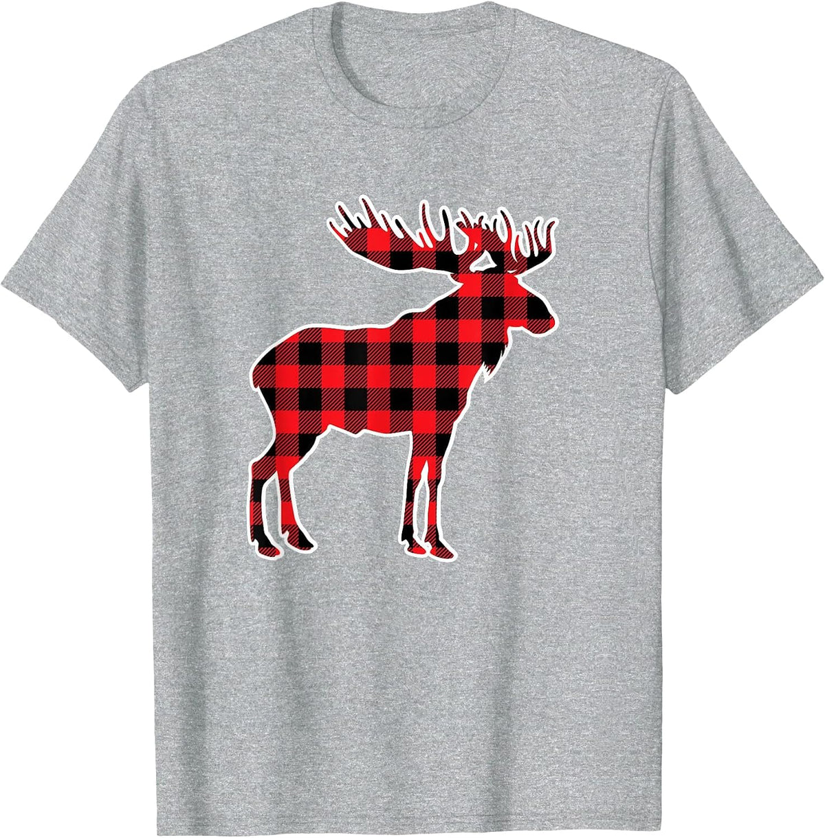 Moose Red Buffalo Plaid Matching Pajama Family T-Shirt - Heather Grey