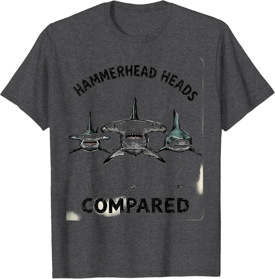 Men's Hammerhead Heads, Compared Funny Shark Lover Marine Biology T-Shirt - Dark Heather Grey