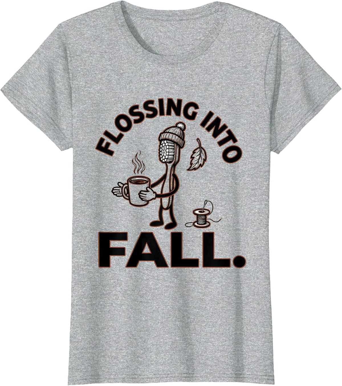 Flossing Into Fall Funny Dental Hygienist Humor T-Shirt - Heather Grey