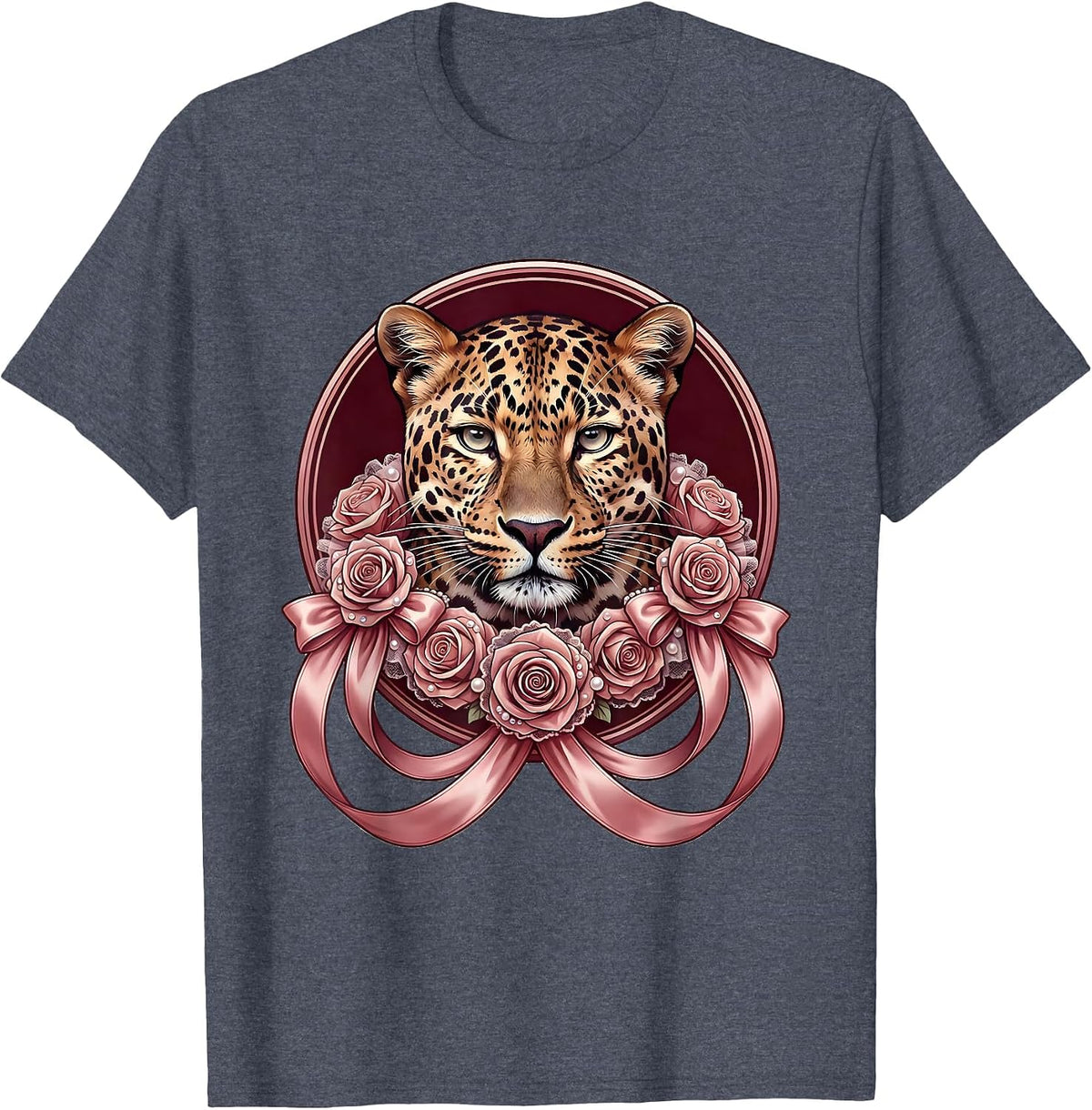 Gigi Leopard Floral Collar Graphic Tee T-Shirt - Heather Blue