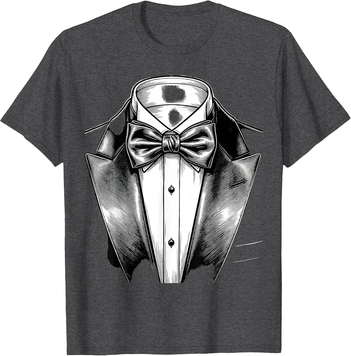 Men's Classic Tuxedo Bow Tie and Lapels Illustration T-Shirt - Dark Heather Grey