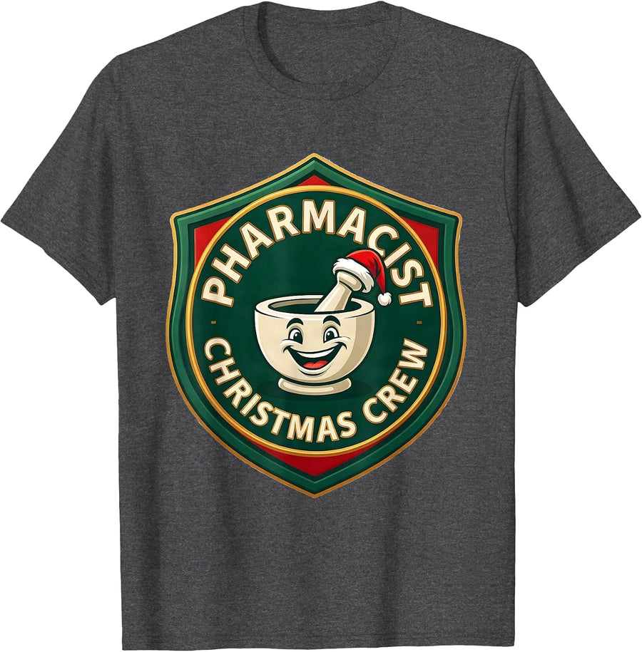 Men's Pharmacist Christmas Crew Funny Pharmacy Squad Holiday T-Shirt - Dark Heather Grey