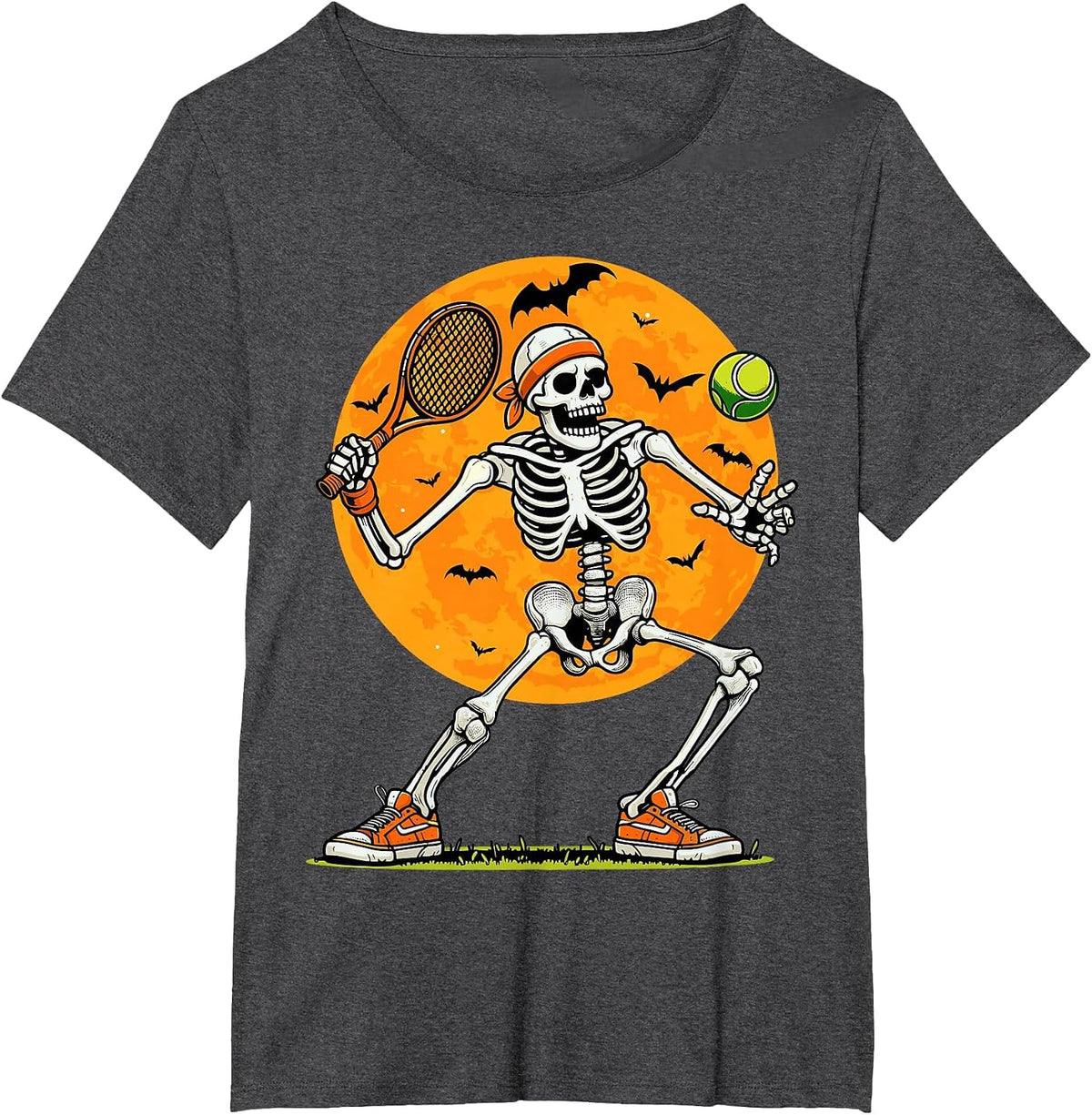 Tennis Skeleton Spooky Boys Funny Halloween Tennis Player T-Shirt - Dark Heather Grey