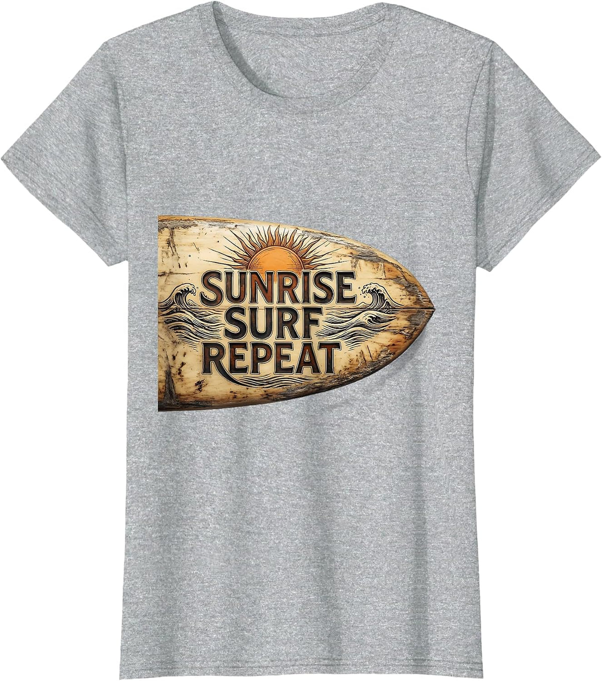 Sunrise Surf Repeat Wave Rider Design T-Shirt - Heather Grey